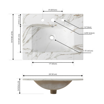 Ancillary 3-Hole 20 in. W x 18.25 in. D Classic Contemporary Rectangular Ceramic Single Sink Basin Vanity Top